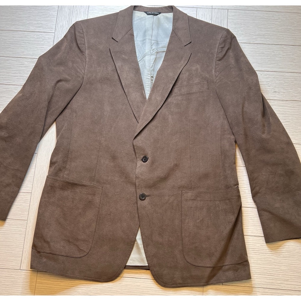 Halston Men's Vintage Lined‎ Suede Blazer, Sport Coat. Brown, 2 Button. Sz 44R